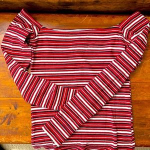 Black, white & red off the shoulder long sleeve shirt from Hollister